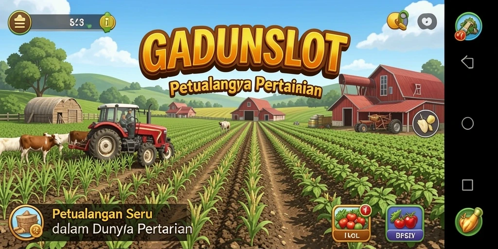 Screenshot GADUNSLOT menampilkan keseruan bertani dengan hasil panen yang melimpah.