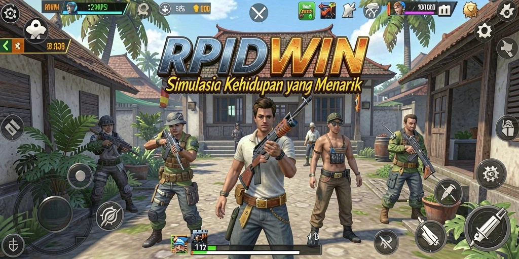 Tampilan utama RPIDWIN menunjukkan karakter dalam dunia simulasi yang dinamis.