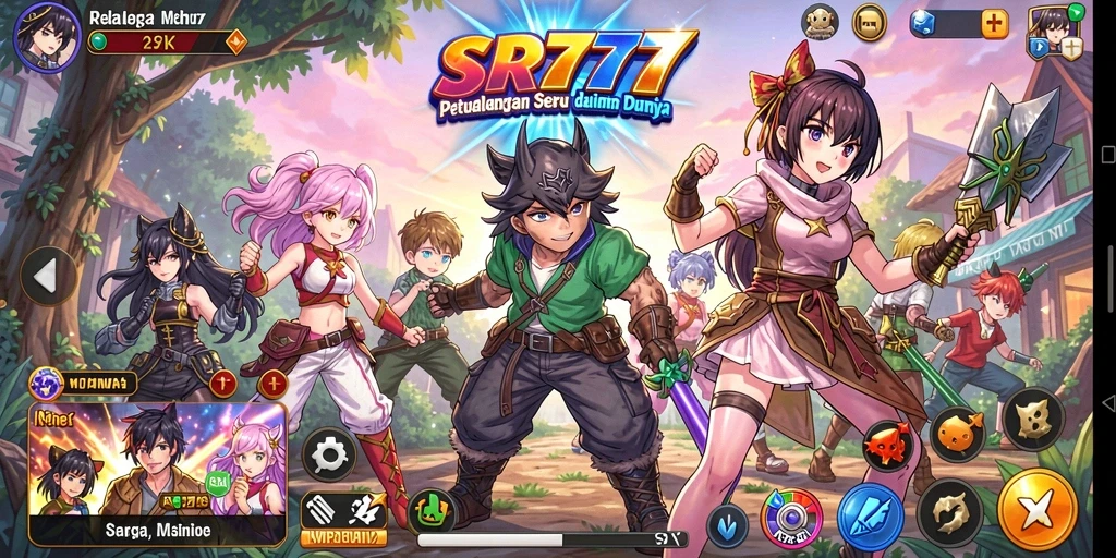 Tampilan gameplay SR777 dengan karakter-karakter Anime yang menarik.