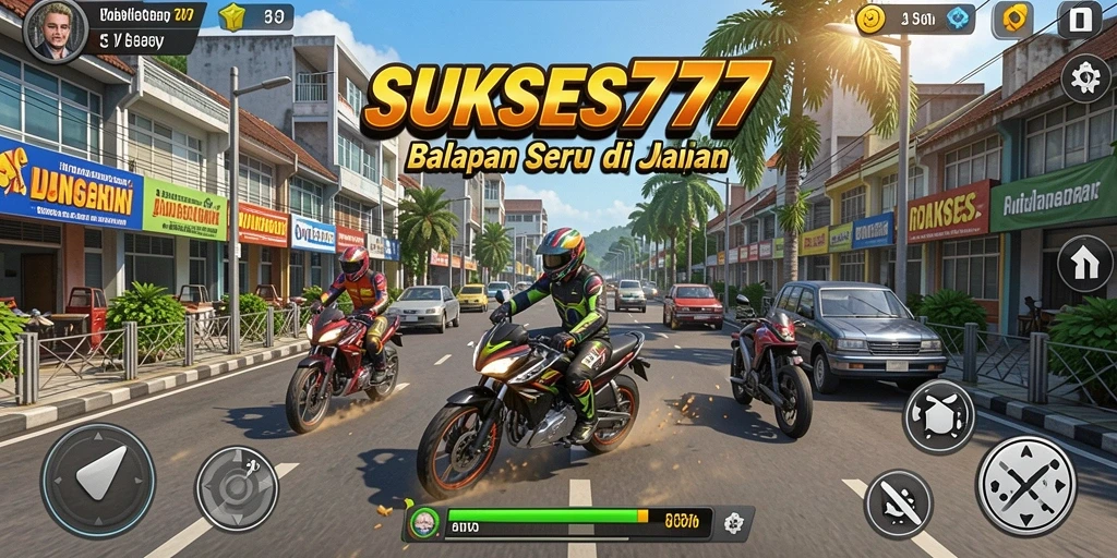 Tampilan seru dari gameplay balapan SUKSES777 dengan kendaraan yang cepat.