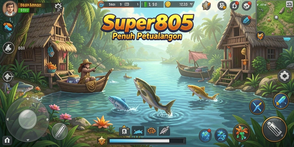 Gameplay SUPER805 yang mendebarkan dengan ikan-ikan beragam.